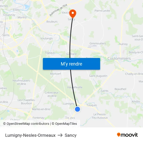 Lumigny-Nesles-Ormeaux to Sancy map
