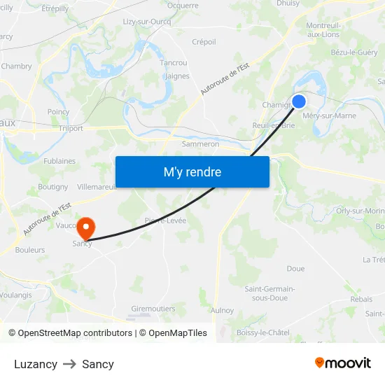 Luzancy to Sancy map