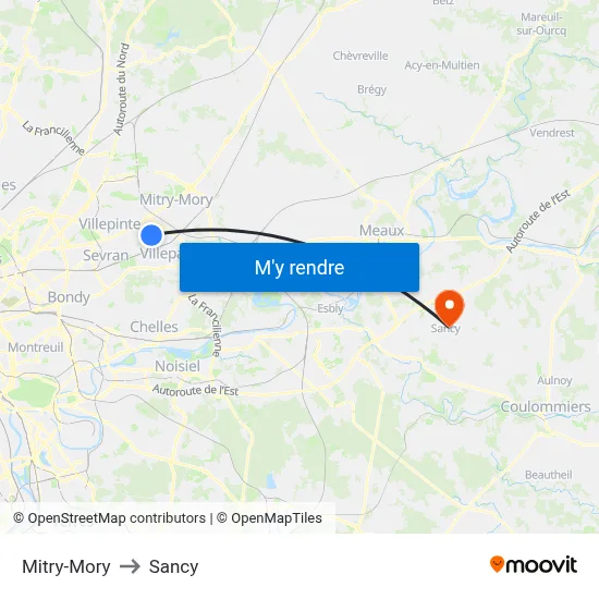 Mitry-Mory to Sancy map