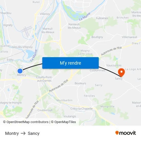 Montry to Sancy map