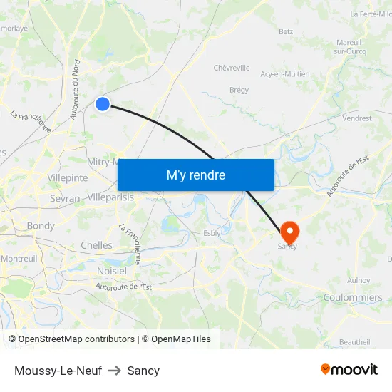 Moussy-Le-Neuf to Sancy map