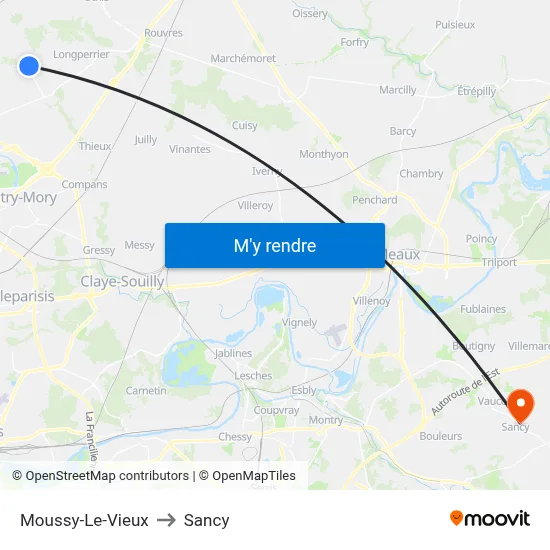 Moussy-Le-Vieux to Sancy map