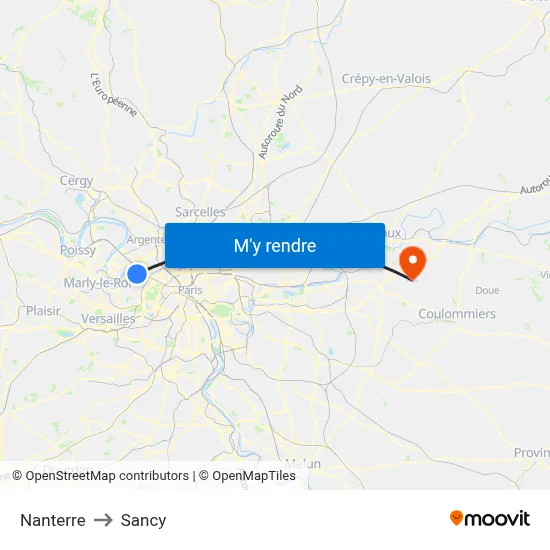 Nanterre to Sancy map