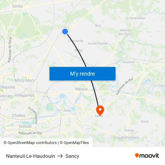 Nanteuil-Le-Haudouin to Sancy map