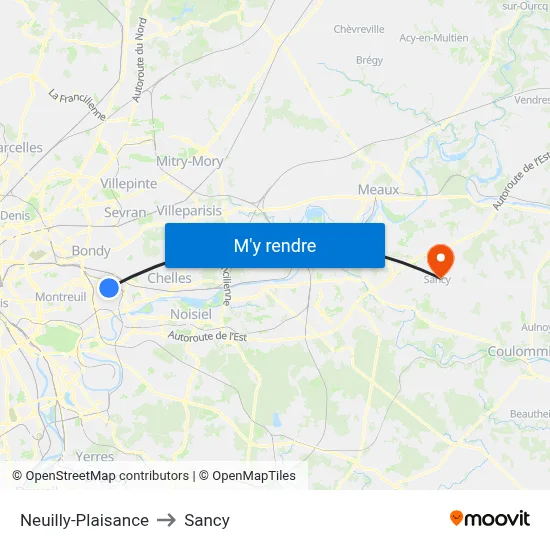 Neuilly-Plaisance to Sancy map