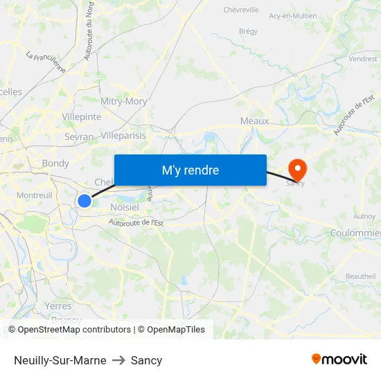 Neuilly-Sur-Marne to Sancy map