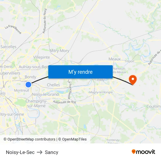 Noisy-Le-Sec to Sancy map