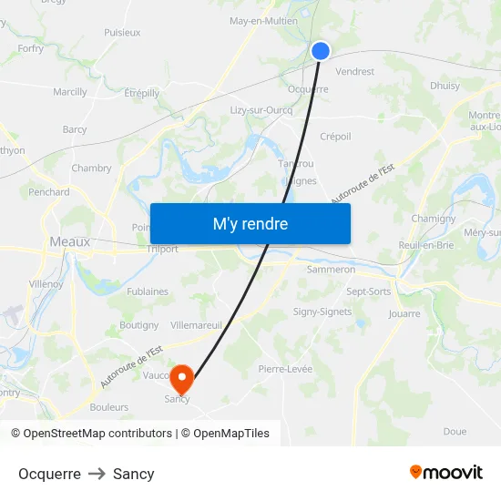 Ocquerre to Sancy map