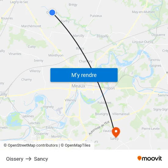 Oissery to Sancy map