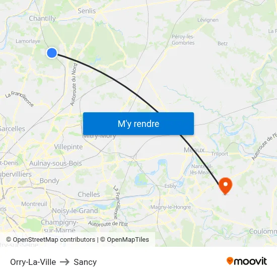 Orry-La-Ville to Sancy map