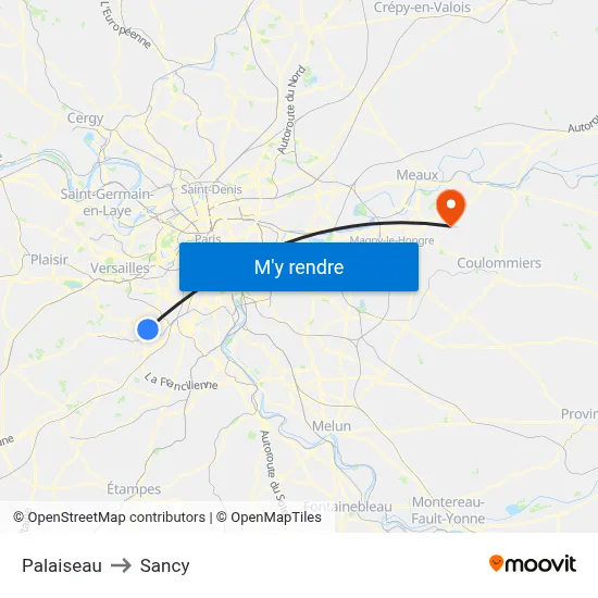 Palaiseau to Sancy map