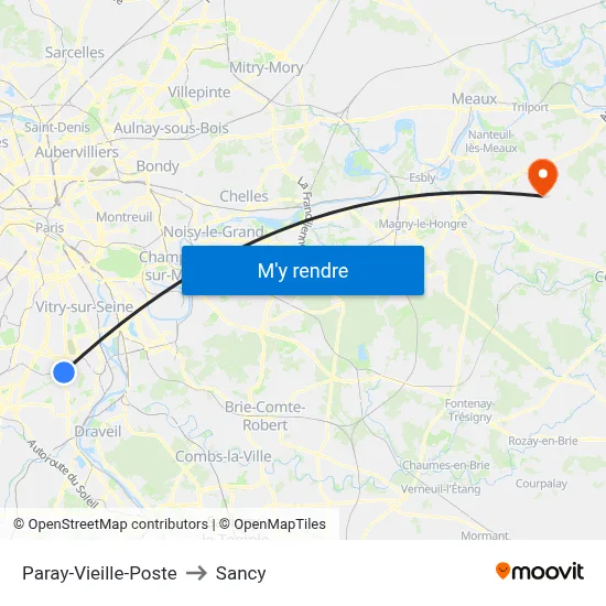 Paray-Vieille-Poste to Sancy map
