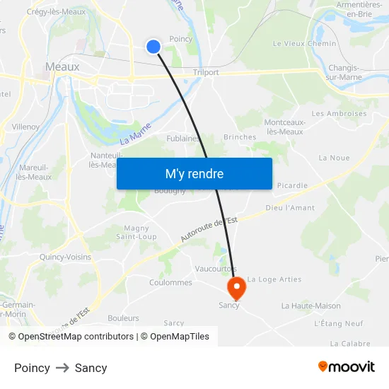 Poincy to Sancy map