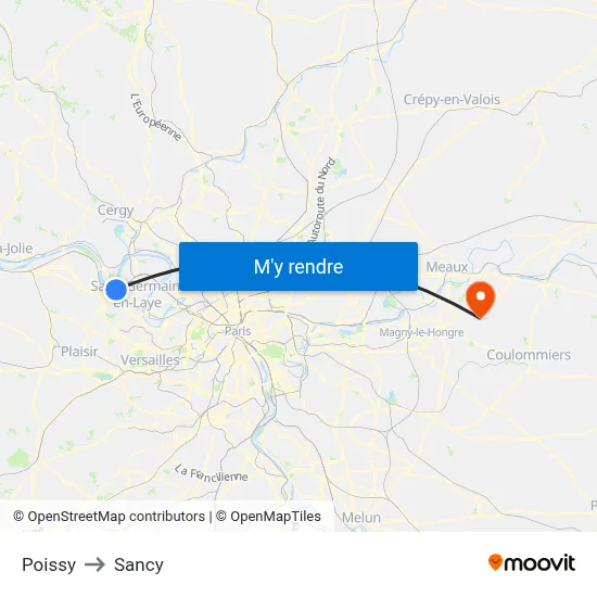 Poissy to Sancy map