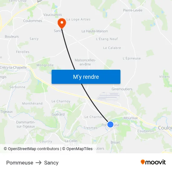 Pommeuse to Sancy map