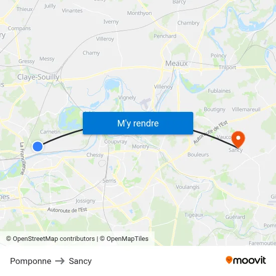 Pomponne to Sancy map