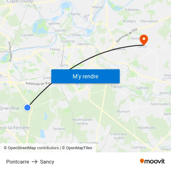 Pontcarre to Sancy map