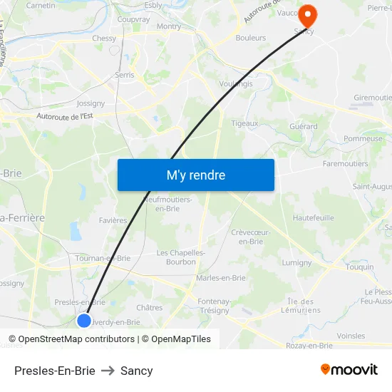 Presles-En-Brie to Sancy map