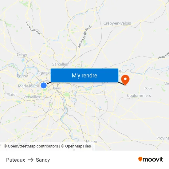 Puteaux to Sancy map