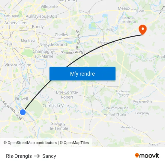 Ris-Orangis to Sancy map