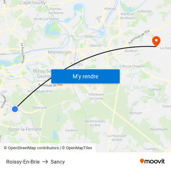 Roissy-En-Brie to Sancy map