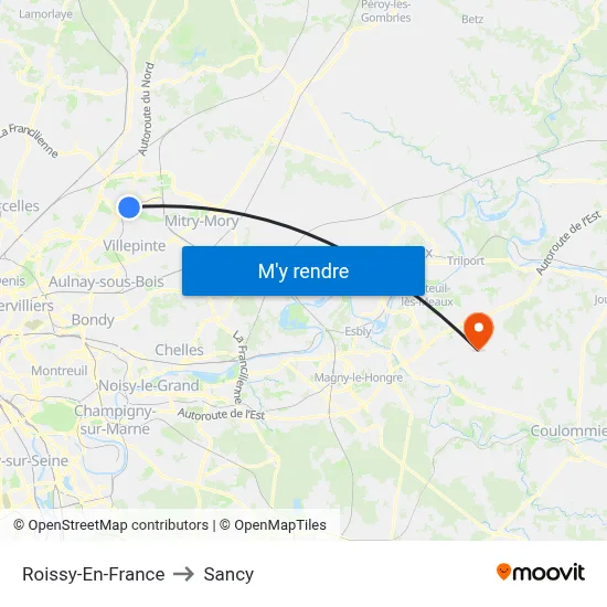 Roissy-En-France to Sancy map