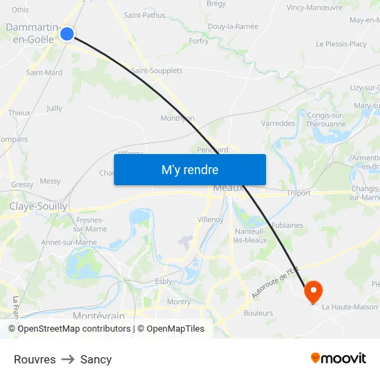 Rouvres to Sancy map