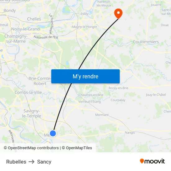 Rubelles to Sancy map