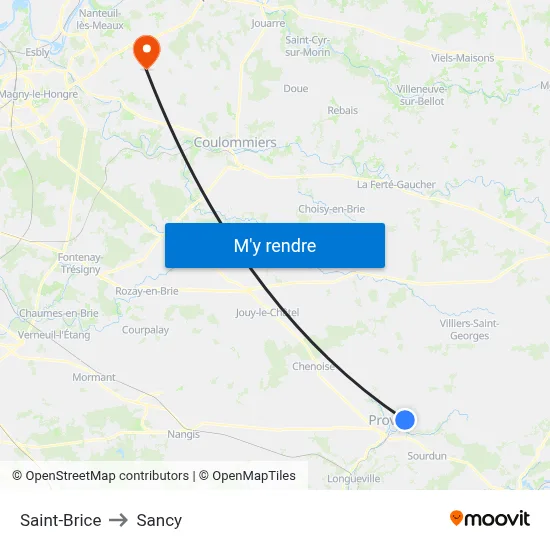 Saint-Brice to Sancy map