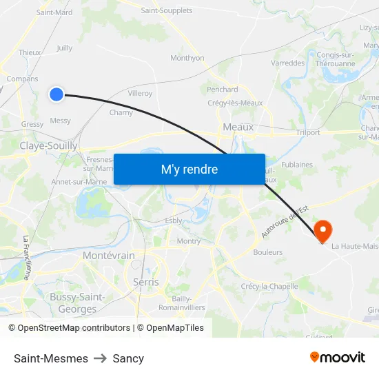 Saint-Mesmes to Sancy map