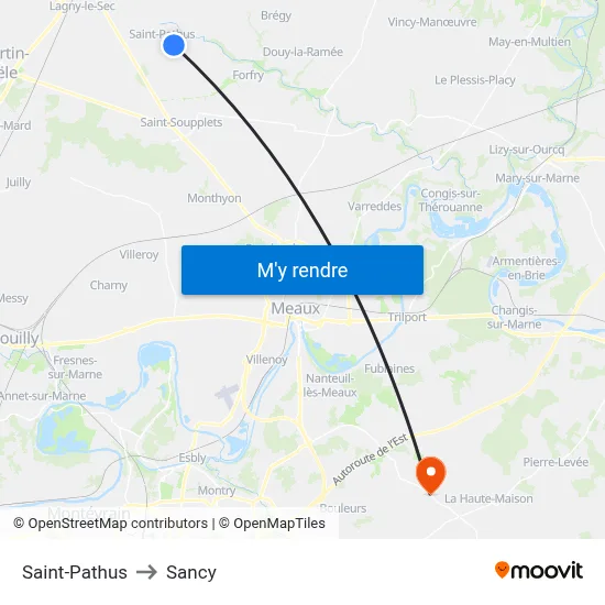 Saint-Pathus to Sancy map