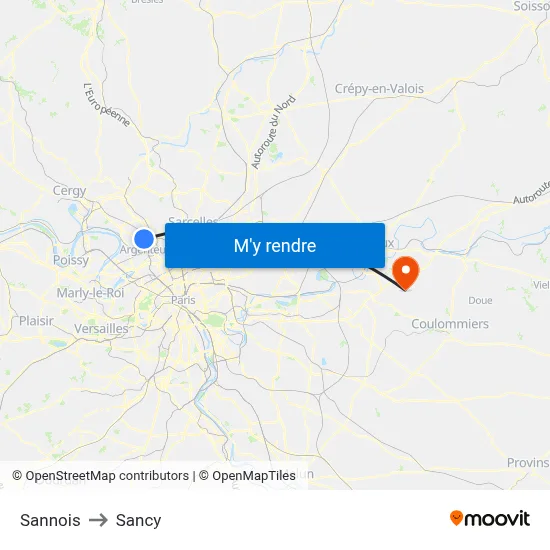 Sannois to Sancy map