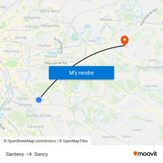 Santeny to Sancy map
