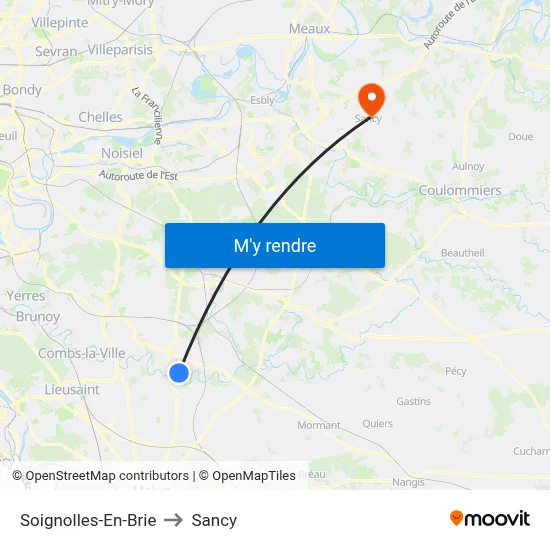 Soignolles-En-Brie to Sancy map