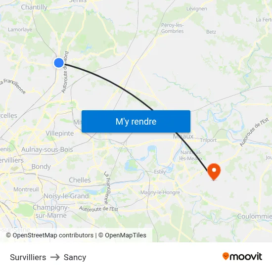 Survilliers to Sancy map