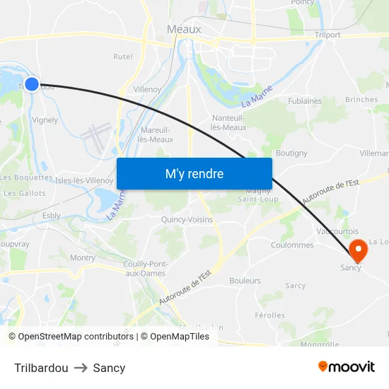 Trilbardou to Sancy map