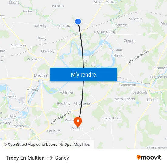 Trocy-En-Multien to Sancy map