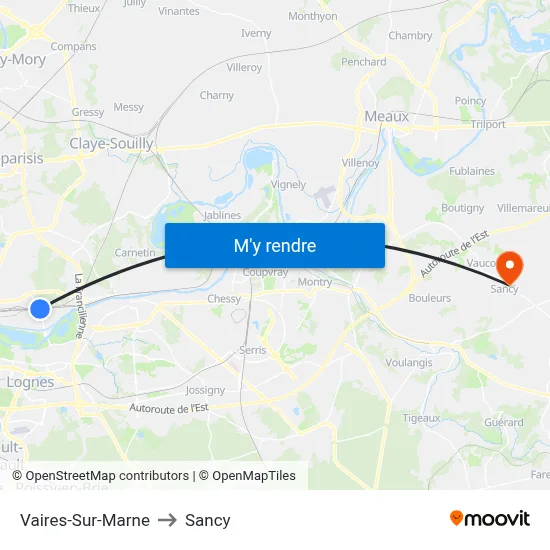 Vaires-Sur-Marne to Sancy map