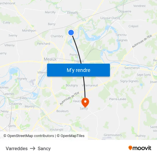 Varreddes to Sancy map