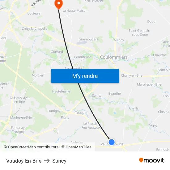 Vaudoy-En-Brie to Sancy map