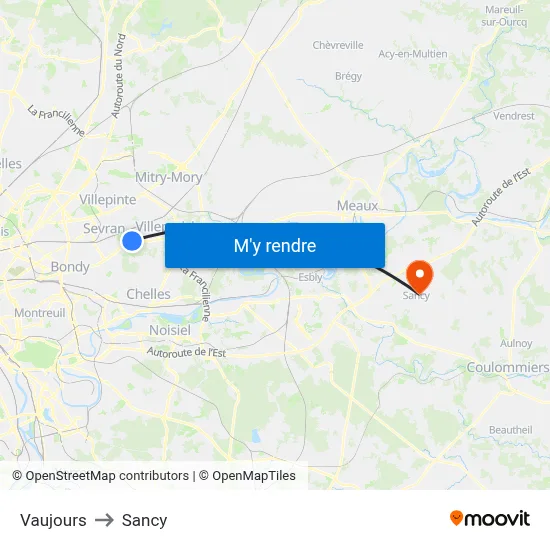 Vaujours to Sancy map
