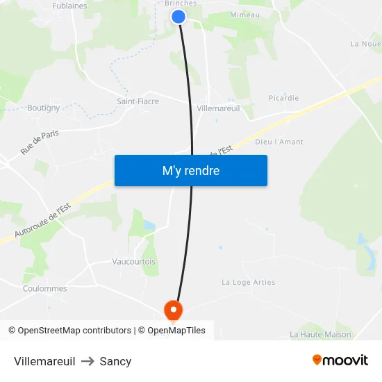 Villemareuil to Sancy map