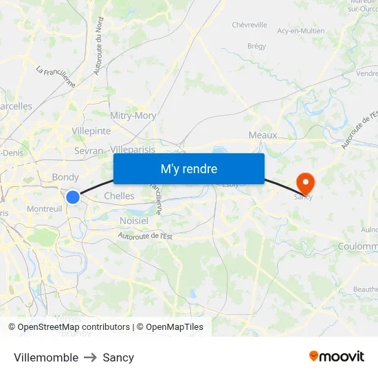 Villemomble to Sancy map
