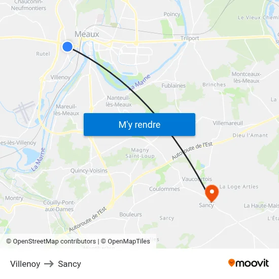 Villenoy to Sancy map