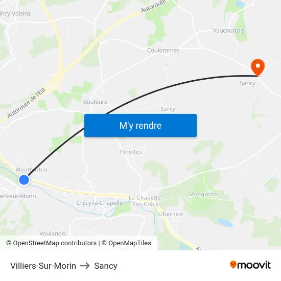 Villiers-Sur-Morin to Sancy map