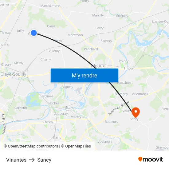 Vinantes to Sancy map
