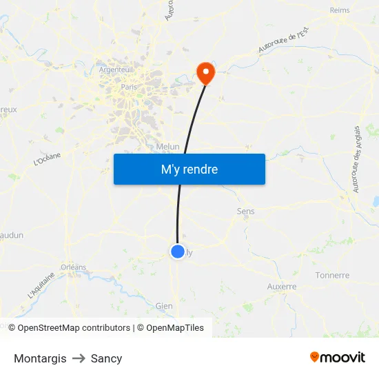 Montargis to Sancy map
