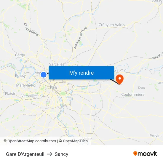Gare D'Argenteuil to Sancy map