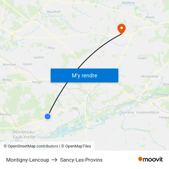 Montigny-Lencoup to Sancy-Les-Provins map