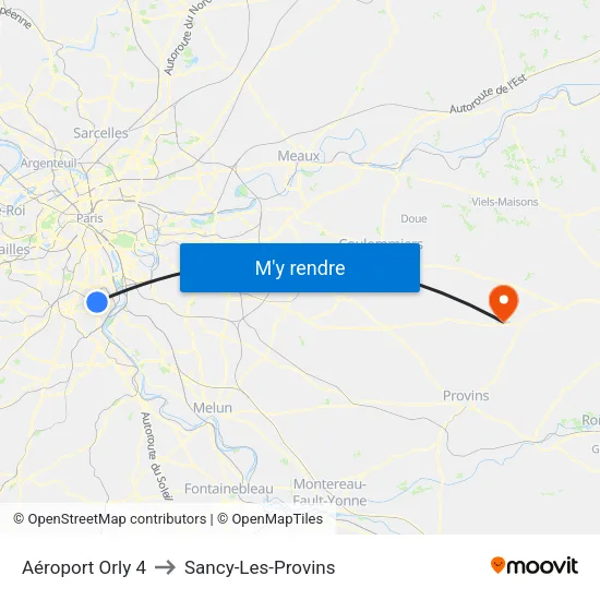 Aéroport Orly 4 to Sancy-Les-Provins map